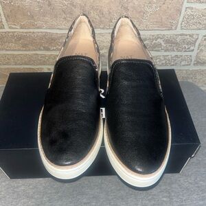 Naturalizer Zola Black/Cheetah leather and canvas slip on size 7.5M